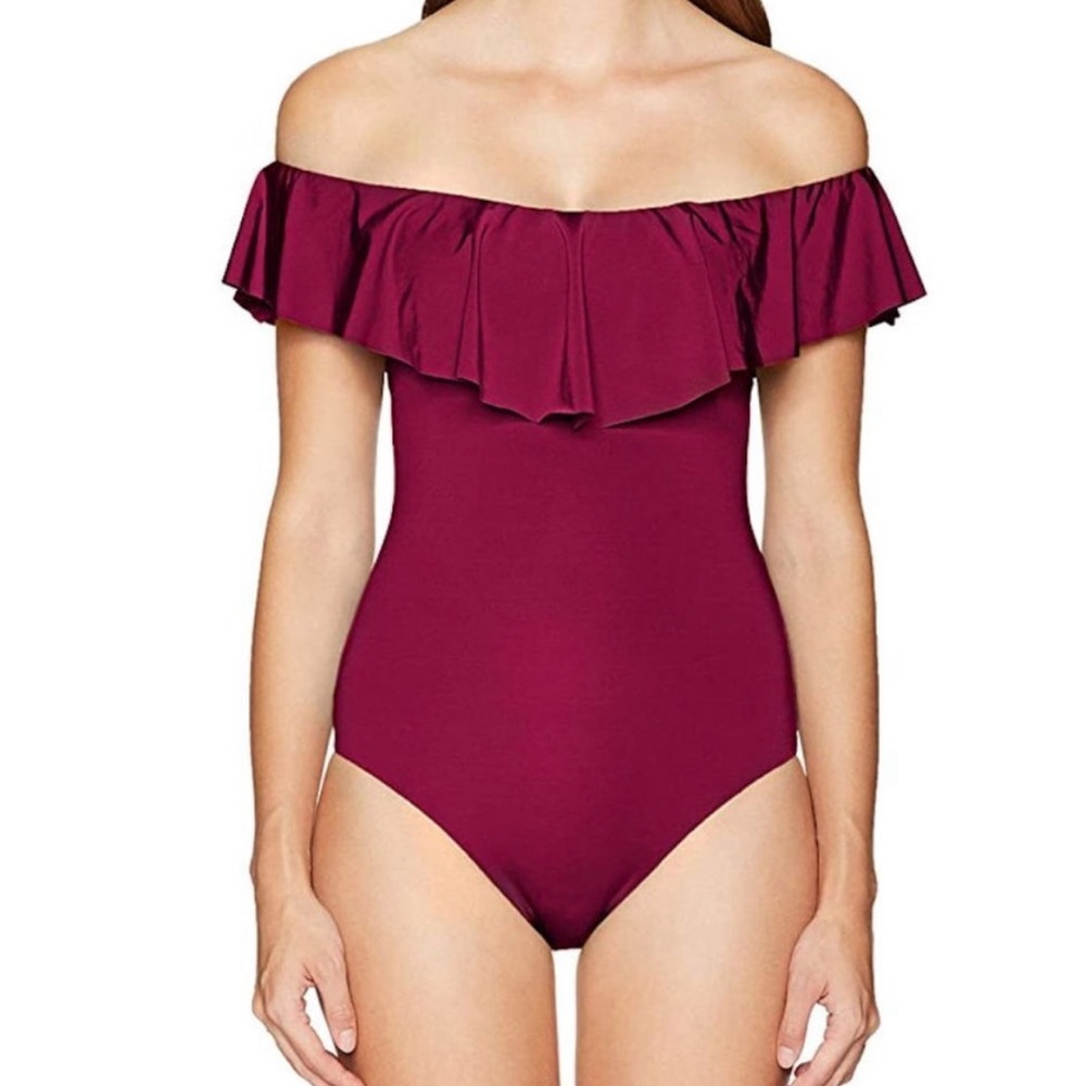 Trina Turk Off Shoulder Ruffle One-Piece Swimsuit